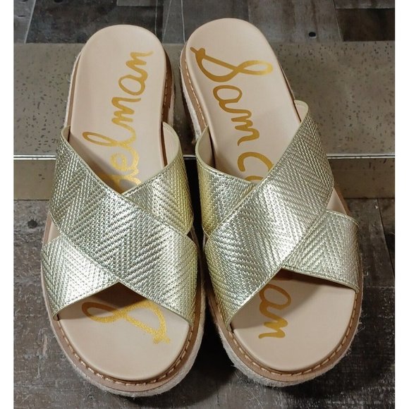 Sam Edelman Korina Slide Sandal Gold Wedge Espadrille Shoe 9.5 - Picture 6 of 7